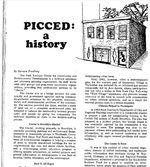 A page from PICCED, A History. It includes the title alongside a cartoon drawing of a two story building. Below are several paragraphs of text arranged in two columns.
