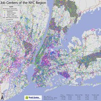 Dot-density map of NYC: Low-wage workers must travel to work sites dispersed widely around the city and region, leaving the lowest-paid workers with the longest commutes to work