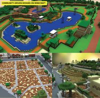 Examples of landscapes created using Minecraft including public parks and plazas.