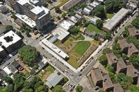 Aerial photograph showing the campus of Weeksville Heritage Center and adjacent blocks