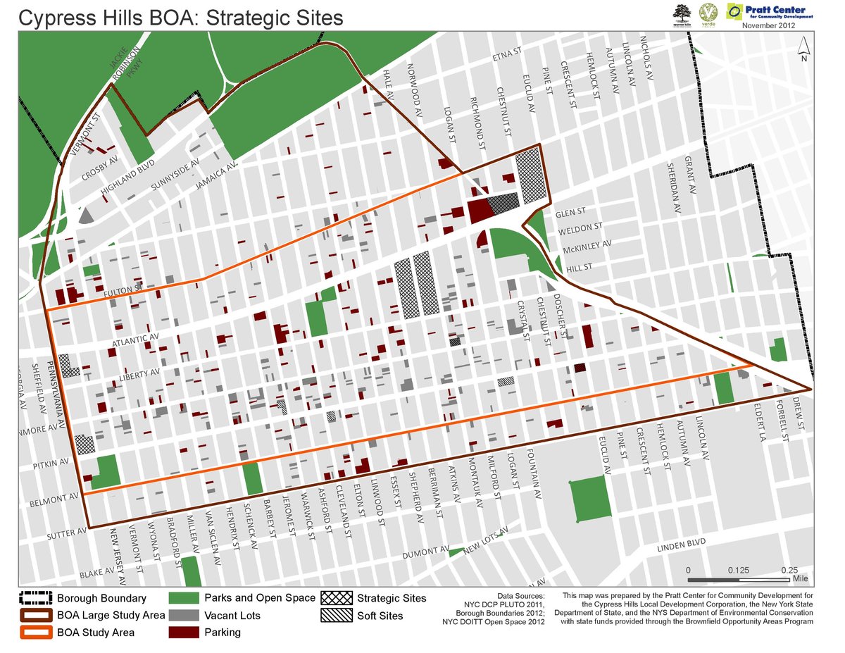 Map showing strategic sites in Cypress Hills, Brooklyn
