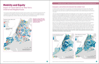 Sample report spread (pages 4-5)  Mobility and Equity: Impact of Transit Deficits for New York's Underserved Neighborhoods