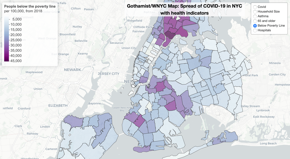 Color-shaded map showing household poverty levels in NYC