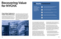 Pages from the report make the case for recovering value created by public actions for NYCHA and laying out a framework to ensure any strategy for doing so achieves equity.