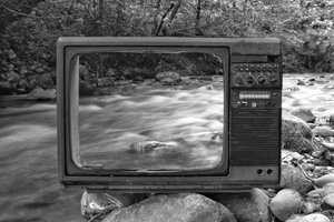 Tv on River Shore in Forest