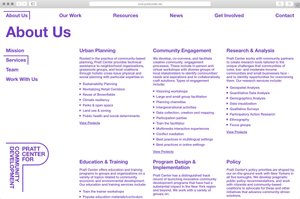 View of Pratt Center's Services page showing the three-column semantic layout